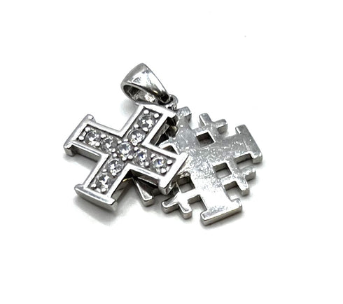 Sterling Silver Double Jerusalem Cross Pendant